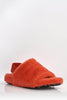 Red Faux Fur Fluffy Strap Back Slippers
