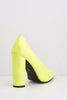 Neon Yellow Patent Pointed Block Heels