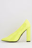 Neon Yellow Patent Pointed Block Heels