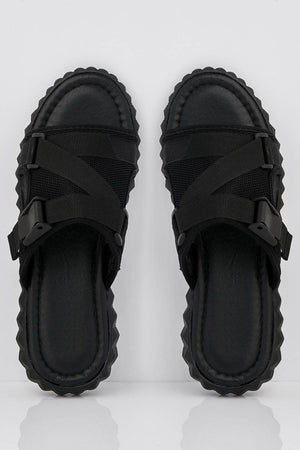 Black Buckle Detail Sports Sliders