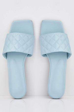 Light Blue Square Quilted Pu Sliders