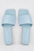 Light Blue Square Quilted Pu Sliders