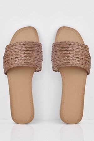 Brown Straw Woven Sliders