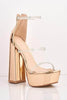 Champagne Patent Platform Diamante Gel Block Heels