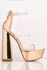 Champagne Patent Platform Diamante Gel Block Heels