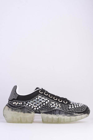 Black Shimmer Diamante Clear Chunky Sole Trainers