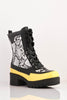 Black Patent & Yellow Contrast Snake Biker Boots