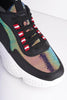 Black Pu Chunky Trainers with Rainbow Sequins