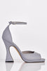 Grey Reflective Square Toe Mid Flare Heels