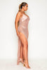 Rose Gold Metallic Knitted Strappy Maxi Dress