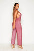 Red Ribbed Glitter Halterneck Jumpsuit