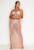 Rose Gold Metallic Knitted Strappy Maxi Dress