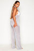 Tall Silver Knitted Sheer Wide Leg Jumpsuit