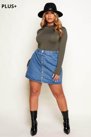 Plus+ Mid Wash Buttoned Denim Mini Skirt