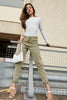 Khaki High Waist Distressed Rigid Mom Jeans