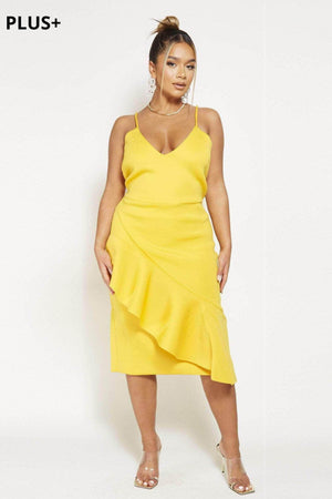 Plus+ Orange Scuba V Neck Ruffle Dress