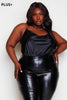 Plus+ Black Satin Cowl Bodysuit with Buckle Straps
