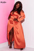 Burnt Orange Satin Cut Out Sleeve Maxi Dress