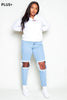 Plus+ Light Wash Frilly Ripped Straight Leg Jeans