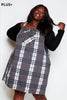 Plus+ Grey Checked Pinafore Denim Dress