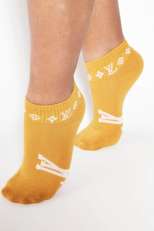 Mustard Monogram Ankle Socks