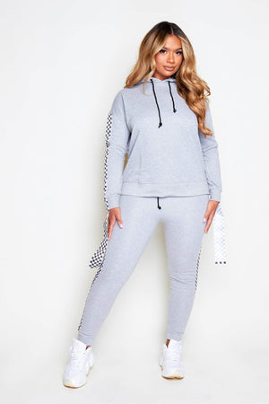 Grey Casual Joggers with Check Print