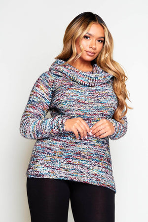 Multicoloured Knitted Cowl Neck Jumper