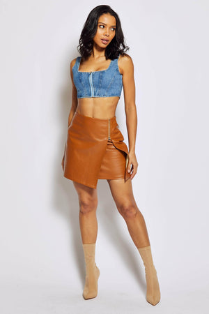 Tan Pu Zip Detail Mini Skirt