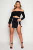 Black Diamante Trim Front Split Mini Skirt