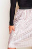 Metallic Silver Pleated Midi Skirt