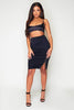 Black Slinky Midi Skirt with Gold Chain Lace Up