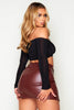 Chocolate Faux Leather Wrap Mini Skirt