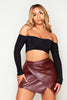 Chocolate Faux Leather Wrap Mini Skirt