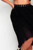 Black Chiffon Midi Skirt with Eyelet Detailing