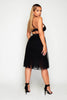 Black Chiffon Midi Skirt with Eyelet Detailing
