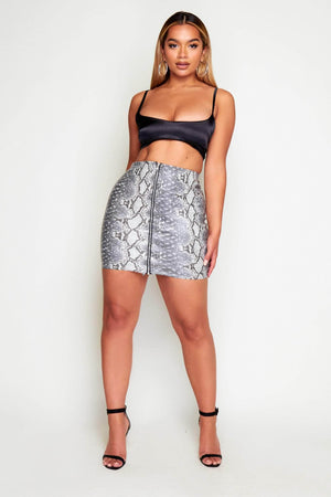 Grey Snake Pu Mini Zip Skirt