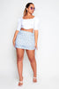 Blue Floral Ribbed Double Side Ruched Mini Skirt