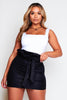 Black Perforated Paperbag Mini Skirt
