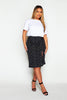 Black Split Front Polkadot Midi Skirt