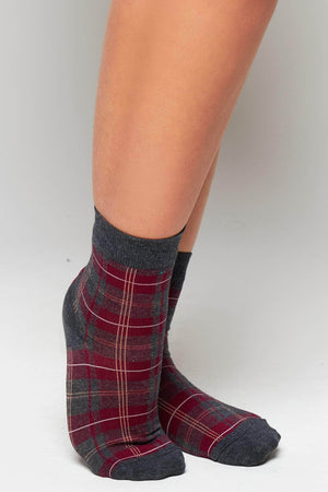 Grey & Red Checked Socks