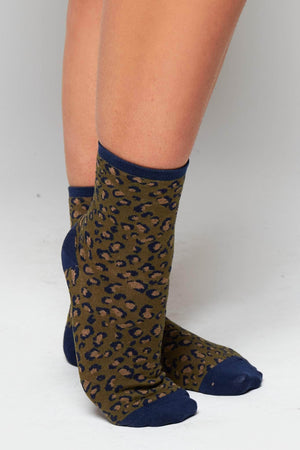 Green Leopard Printed Socks