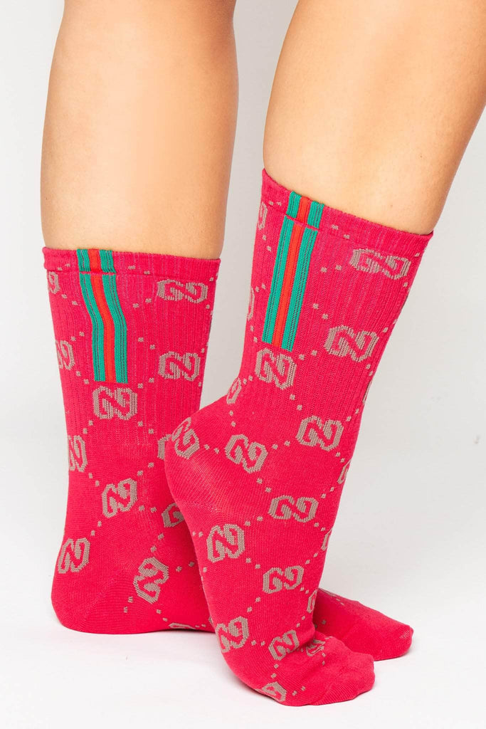 Red Ribbed G Monogram Sport Stripe Socks
