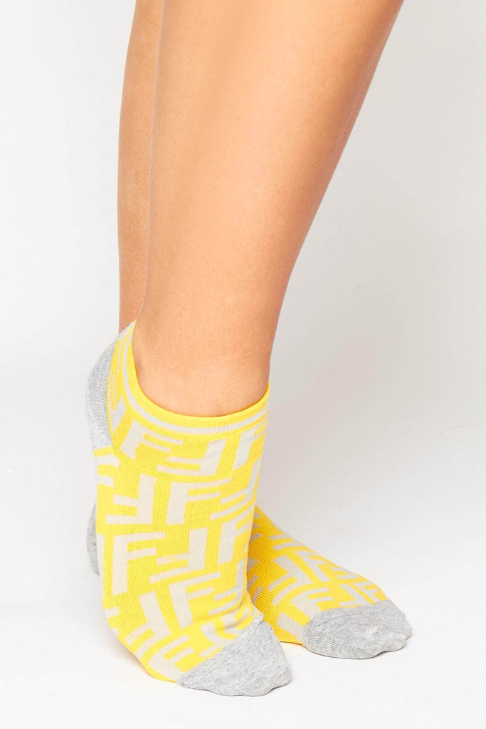 Grey & Yellow Monogram Ankle Socks