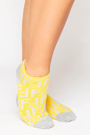 Grey & Yellow Monogram Ankle Socks