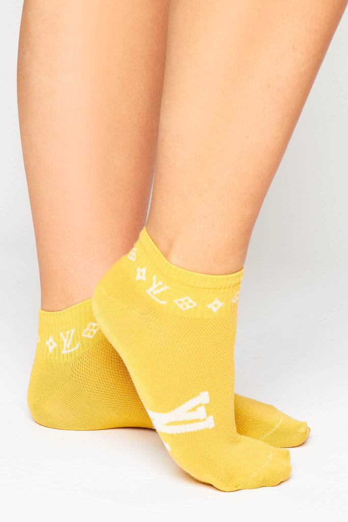 Yellow Monogram Ankle Socks