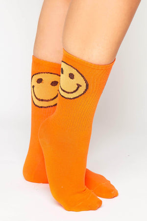 Orange Ribbed Socks with Smiley Emoji