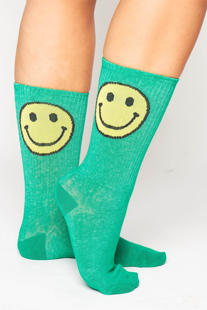 Green Ribbed Socks with Smiley Emoji