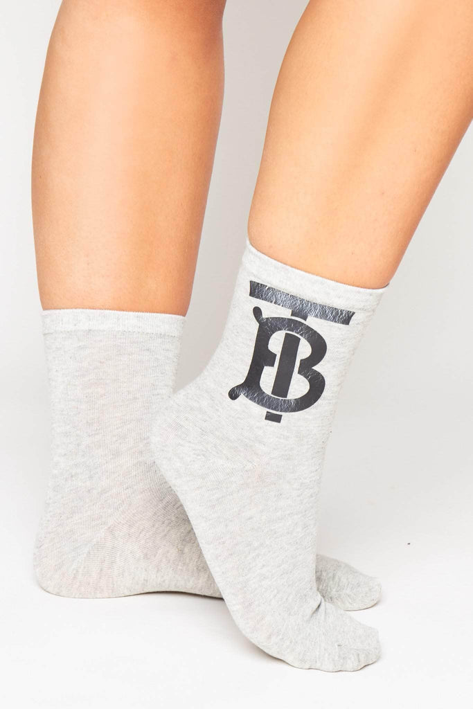 White Ribbed Monogram Socks