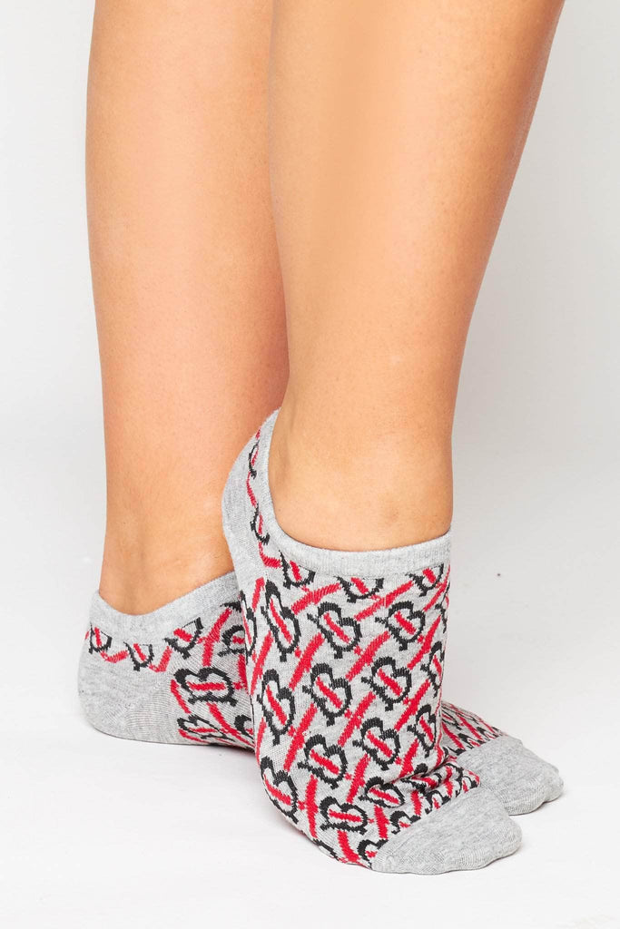 Grey & Red Monogram Ankle Socks