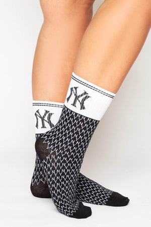 Black & White Ribbed NY Monogram Socks